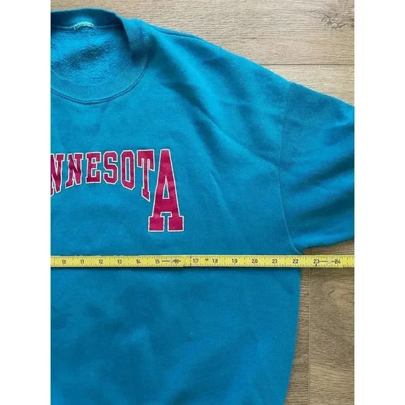 Vintage 80s Minnesota Crewneck Sweatshirt Bright Blue - Picture 7 of 11